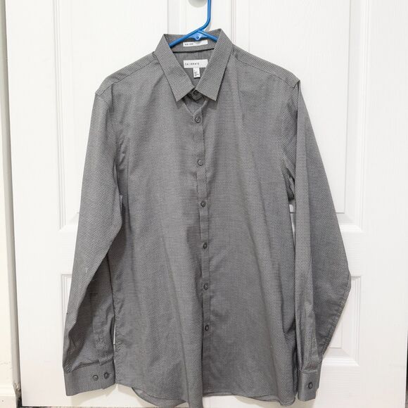 Men Calibrate Non Iron Button Down Long Sleeve Shirt in Dark Gray Size Large - Picture 1 of 5
